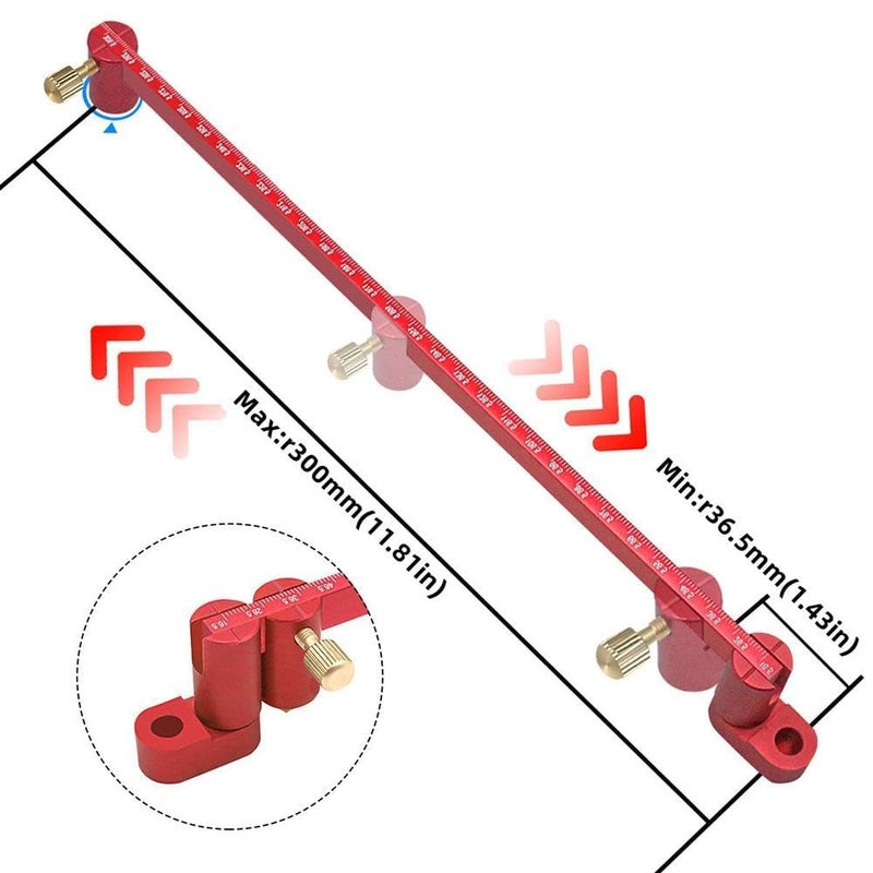 JCFANTS 300mm Woodworking Compass Tool, Woodworking Compass Scriber, Large Compass for Woodworking, Circle Compass Woodworking Scribing Circle Ruler Marking Gauge Circle Marking Tool - Red - Image 2